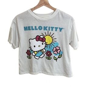 Hello Kitty White Cropped Short Sleeve Graphic Tee Size S Neutral Cotton Blend